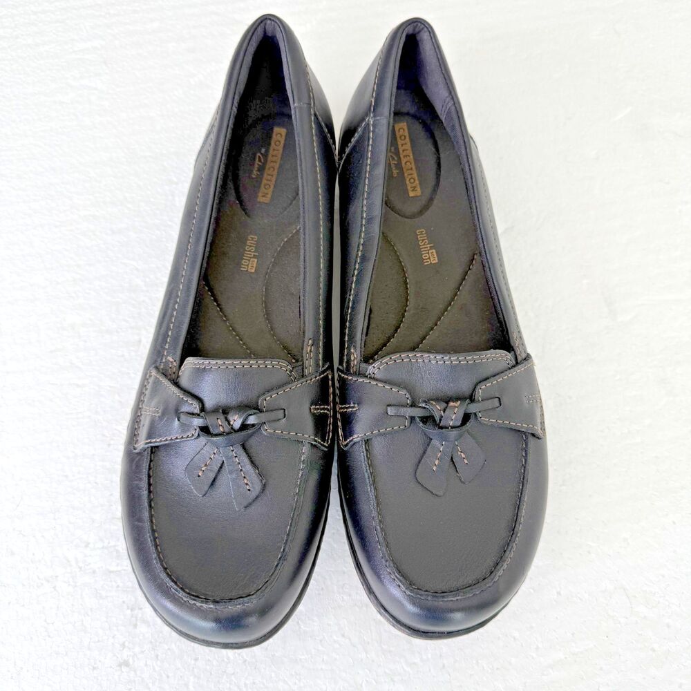 Clarks Women's Ashland Bubble Black Leather Slip On Loafer Size US 10M